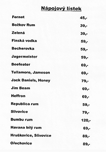 Jídelní lístek restaurace ve Sportovně kulturním centru Dolní Třebonín, strana 3
