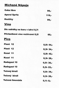 Jídelní lístek restaurace ve Sportovně kulturním centru Dolní Třebonín, strana 4