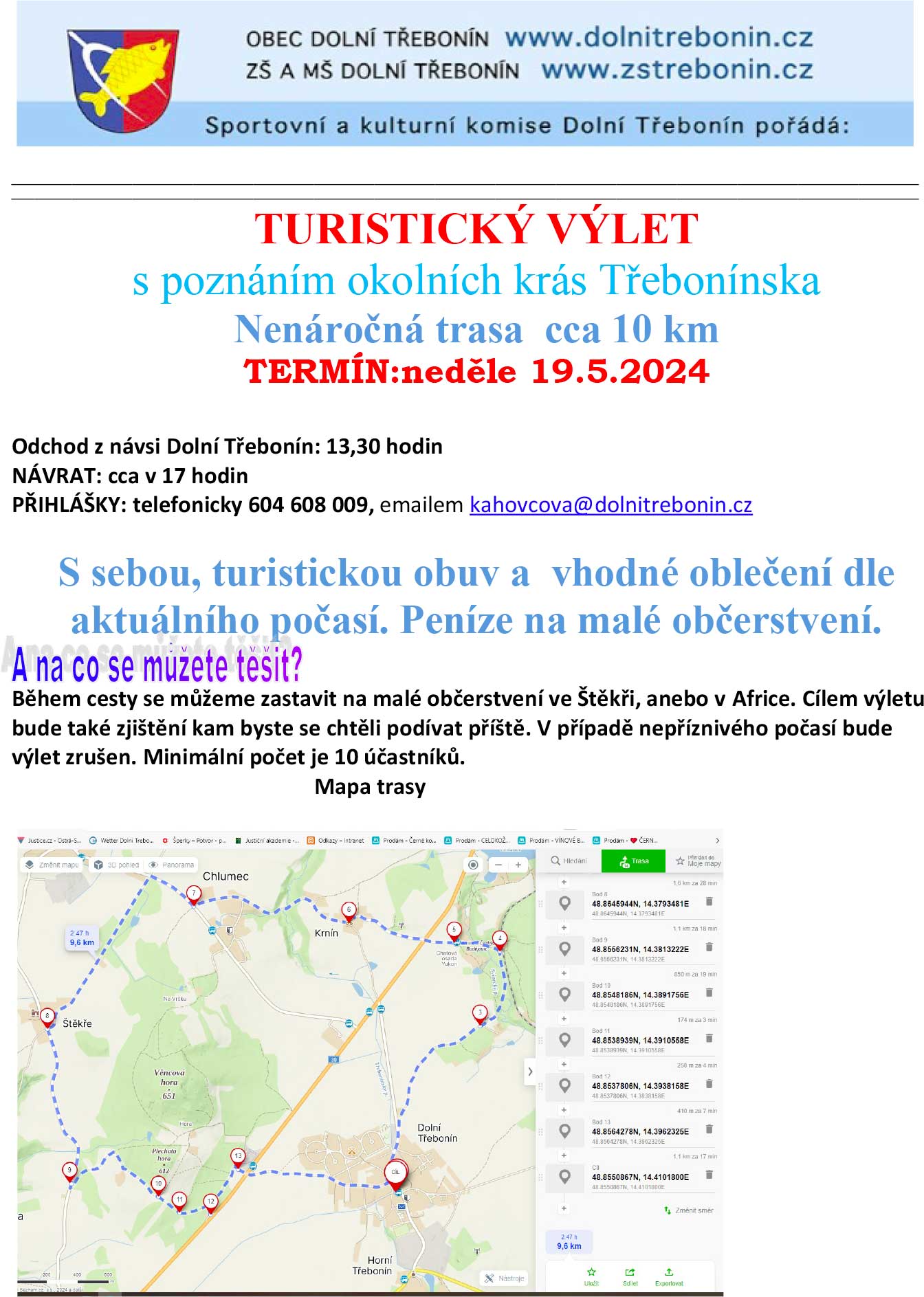 Turistický výlet s&nbsp;poznáním okolních krás Třebonínska 19. 5. 2024