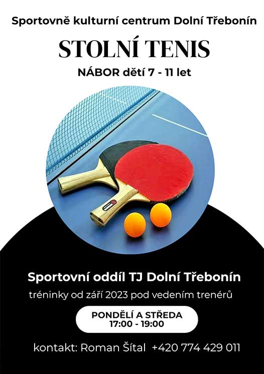 Stolní tenis - kroužek pro děti v rámci tělovýchovné jednoty Dolní Třebonín