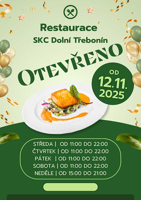 Restaurace SKC Dolní Třebonín otevřena od 12. 11. 2025